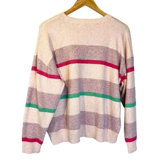 Elizabeth and James Women's XXL Pink Striped Pullover Sweater Barbiecore - Picture 2 of 6